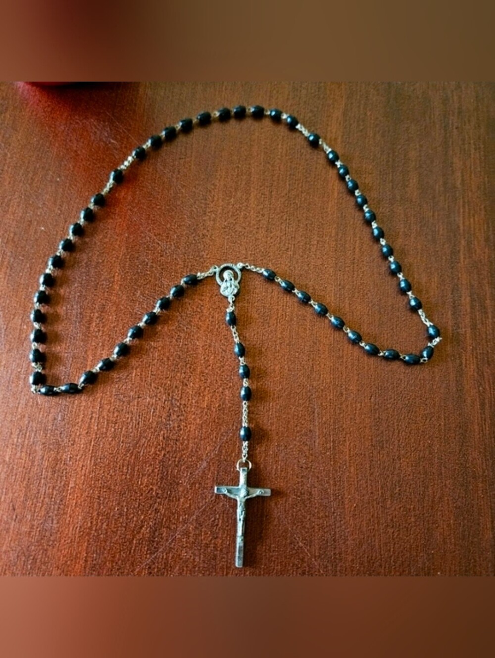 Black Beaded Rosary Catholic Prayer Meditation Men Women Children